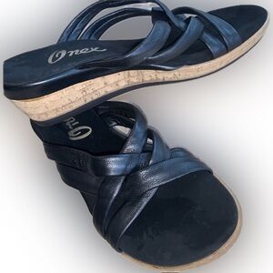 ONEX black leather strap sandals cork platform, 2” heel cushioned footbed 40 EUC